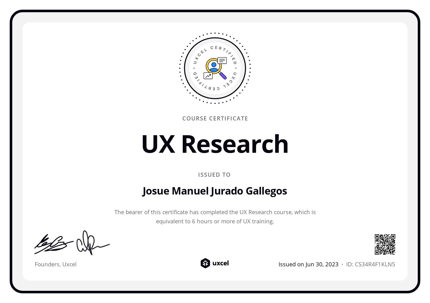 Josue Manuel Jurado Gallegos's certificate